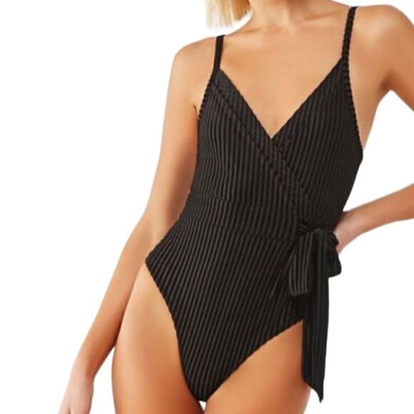 Forever 21 striped velvet meshed body suit black size medium - Picture 1 of 15